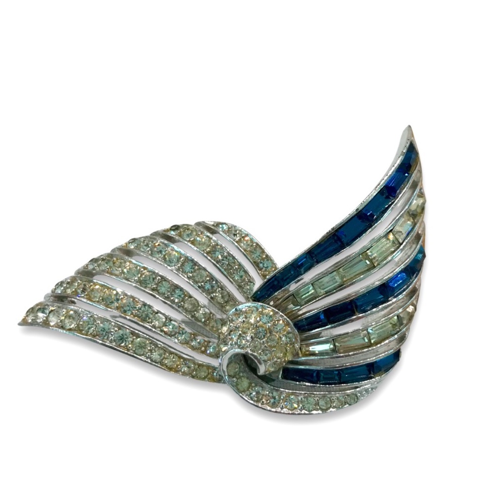 Rare Marcel Boucher Hinged Blue and Clear Rhinestone Pin Collectible - On Sale